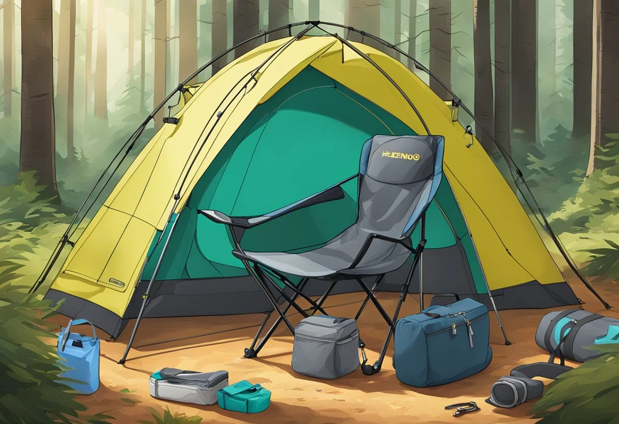 A Helinox Chair Zero sits in a camping tent with 7 essential items scattered around it