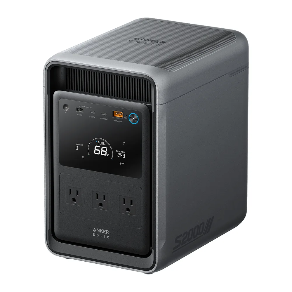 Anker SOLIX S2000 portable power station, front three-quarter view