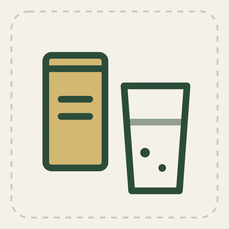 Illustration of a hydration packet and a glass of water