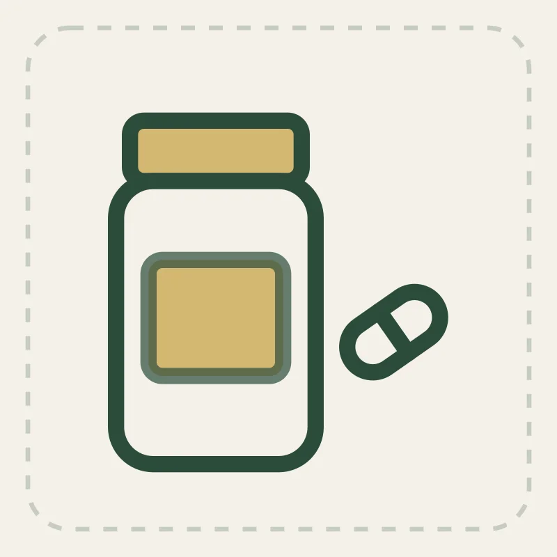 Illustration of a supplement bottle and capsule
